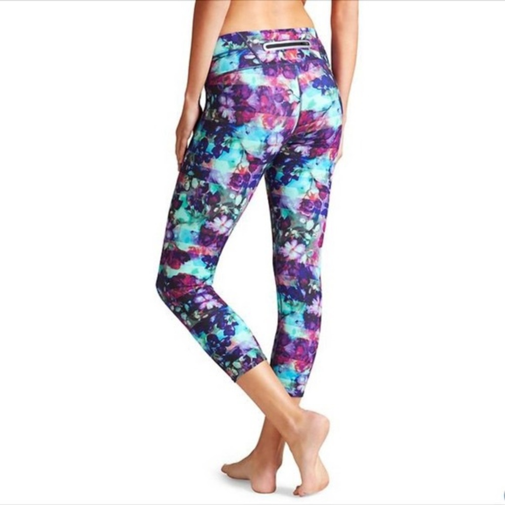 Athleta Floral Cropped Leggings Green and Purple